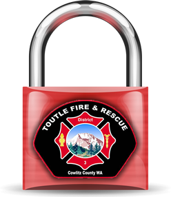 Red lock icon with department logo